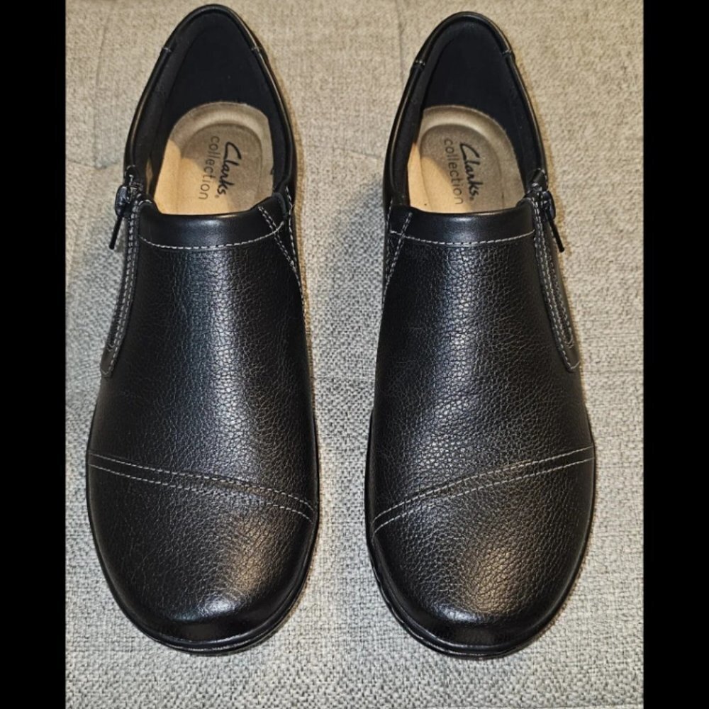 Clarks 55776 (11M) Women's Cora Giny Slip-on Shoes in Black Tumbled with Zippers